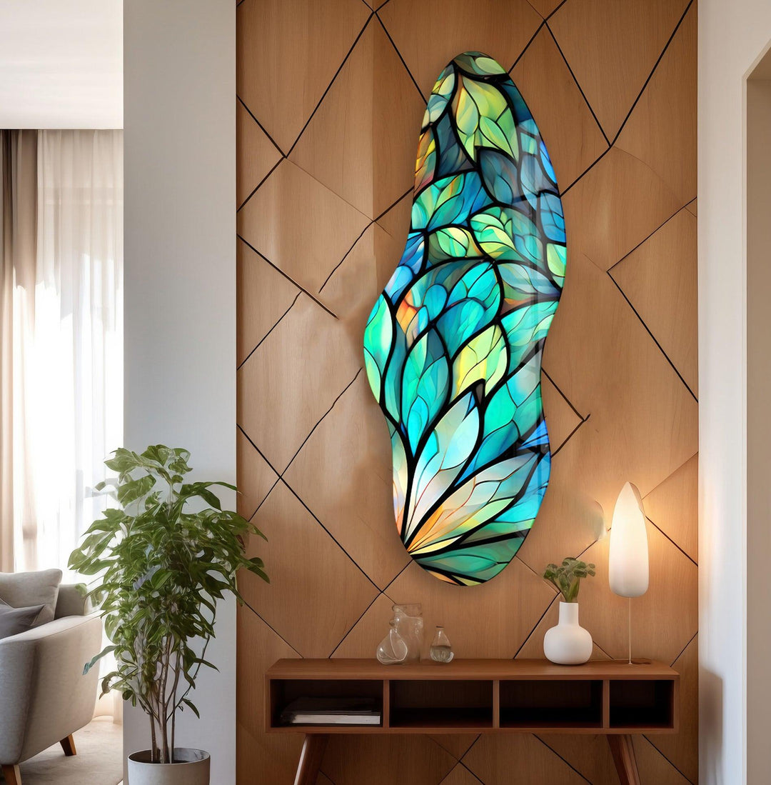 Irregular Asymmetrical Botanical Glass Wall Art glass art painting, glass art for the Wall
