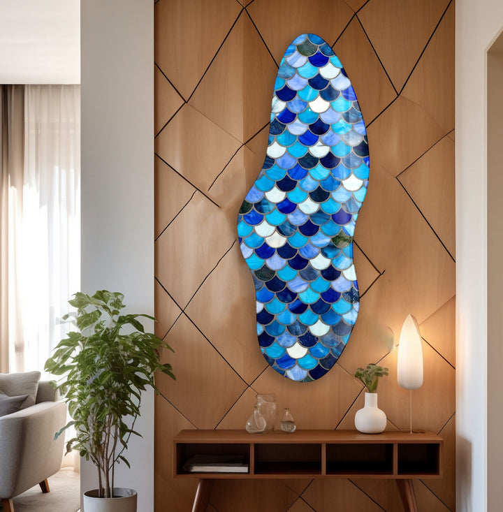 Irregular Asymmetrical Blue Smokey Glass Wall Art glass art painting, glass art for the Wall
