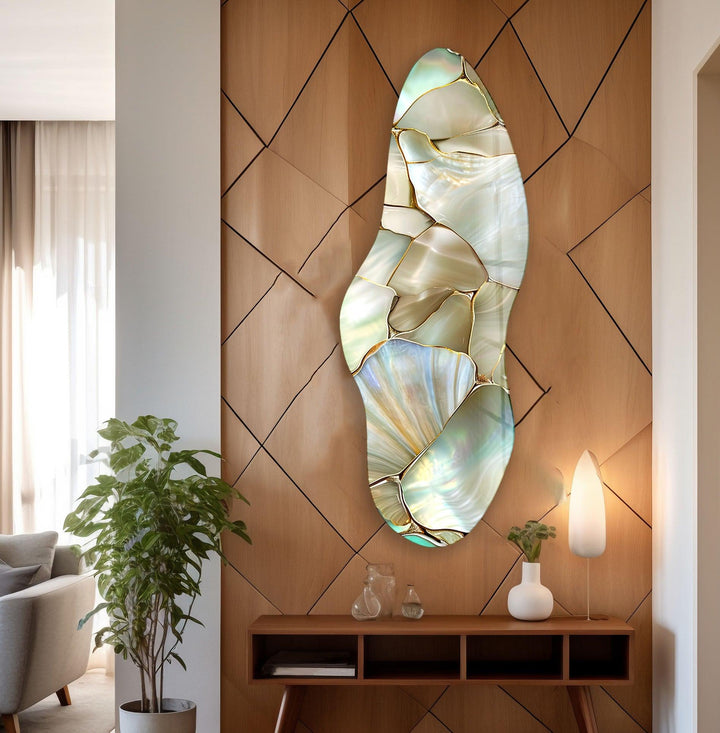 Irregular Asymmetrical White Stained Glass Wall Art custom glass pictures, glass art prints
