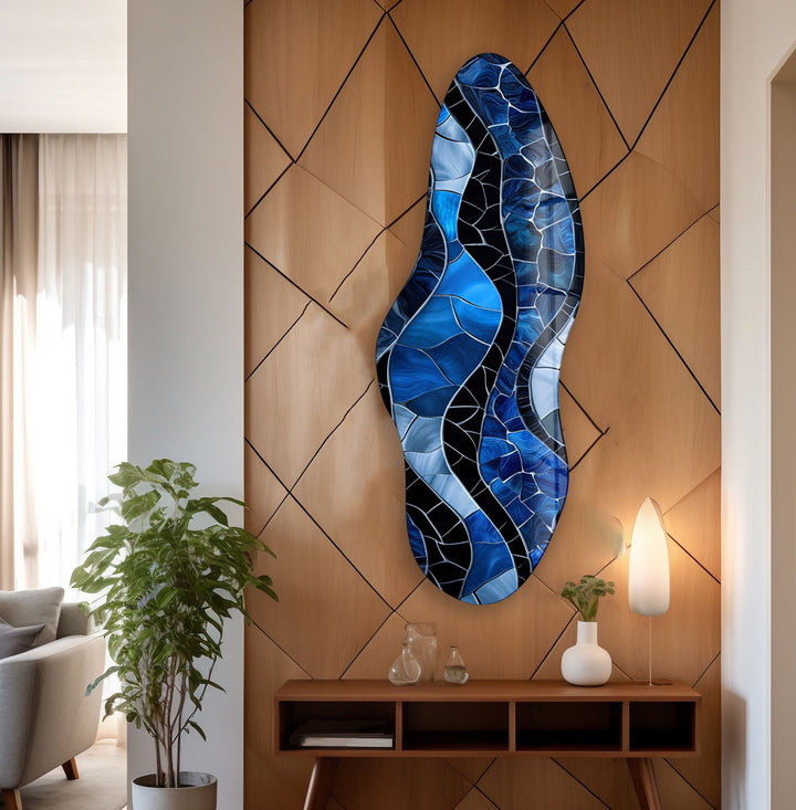 Irregular Asymmetrical Stained Dark Blue Glass Wall Art print on glass, glass printed photos
