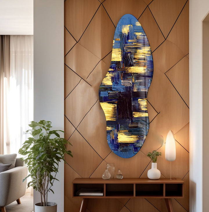 Irregular Asymmetrical Blue Paint Glass Wall Art photo print on glass, prints on glass wall art
