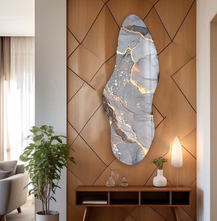 Asymmetrical Grey Alcohol Ink Glass Wall Art, glass photo prints, glass picture prints
