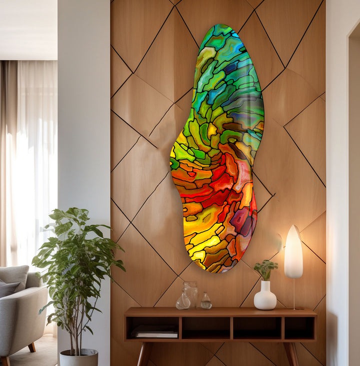 Green & Red Stained Asymmetrical Glass Wall Art, Glass Printing Wall Art, Print photos on glass
