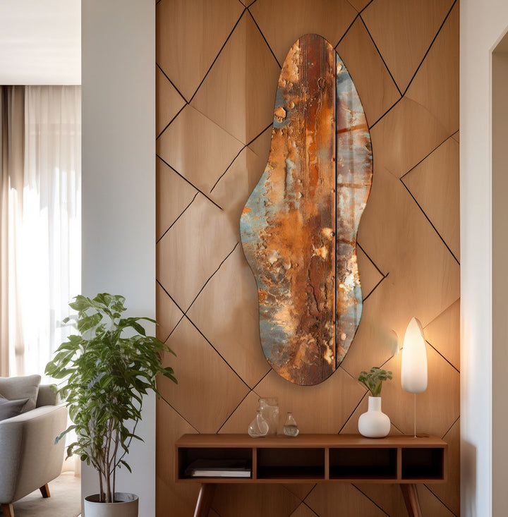 Brown Wooden Pattern Irregular Glass Wall Art, glass image printing, glass prints from photos
