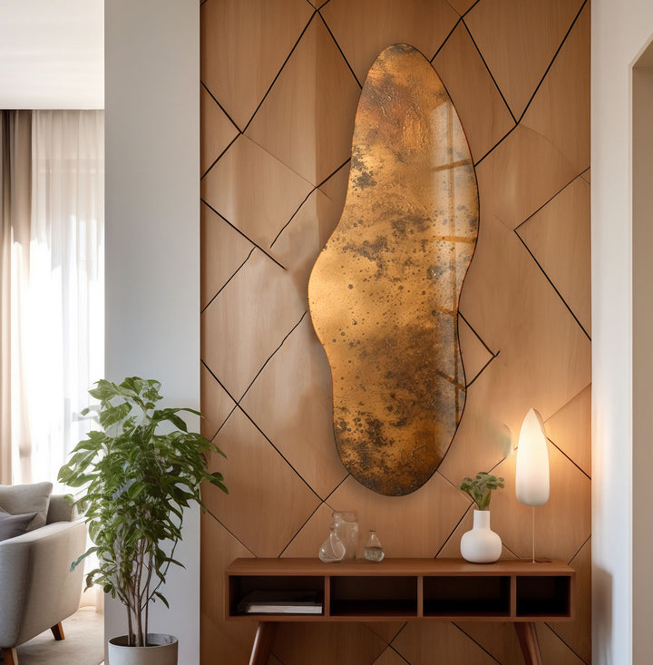 Bronze Color Abstract Irregular Glass Wall Art, photo print on glass, prints on glass wall art
