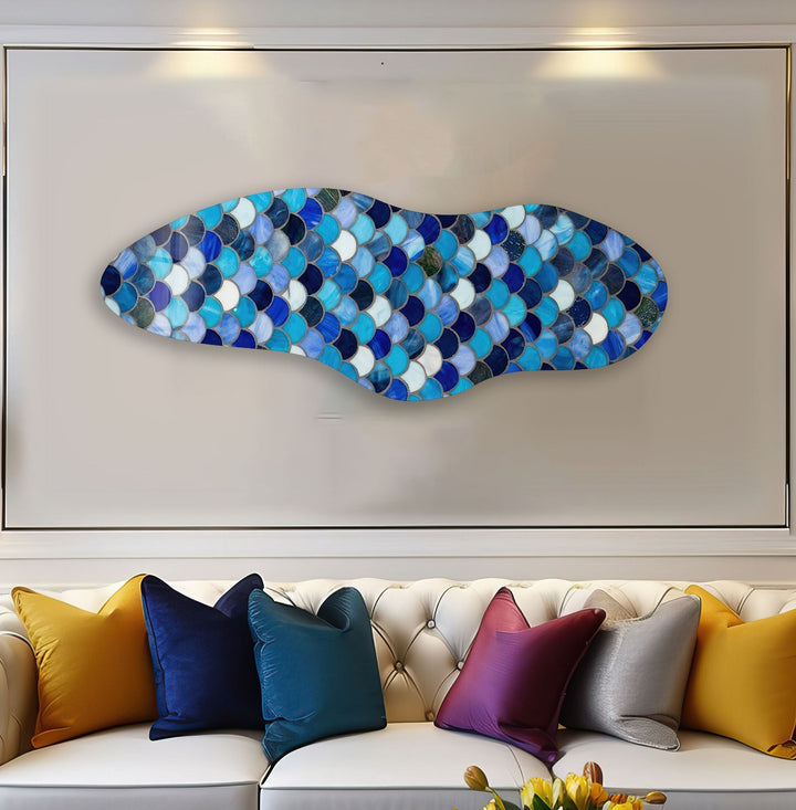 Irregular Asymmetrical Blue Smokey Glass Wall Art stained glass wall art, stained glass wall decor
