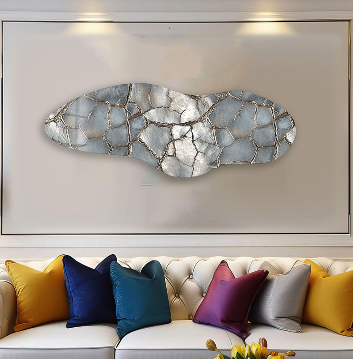 Irregular Asymmetrical Silver Stained Glass Wall Art large glass photo prints, glass wall photos
