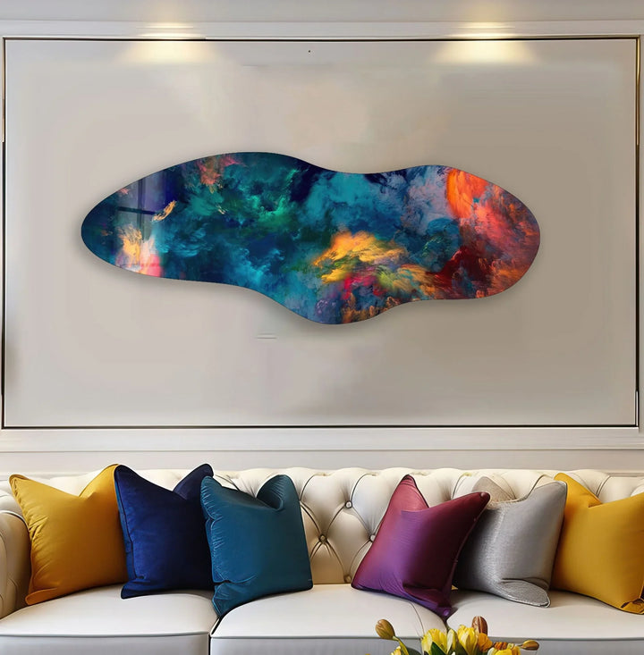 Irregular Asymmetrical Color Bomb Glass Wall Art custom glass photo prints, large glass prints
