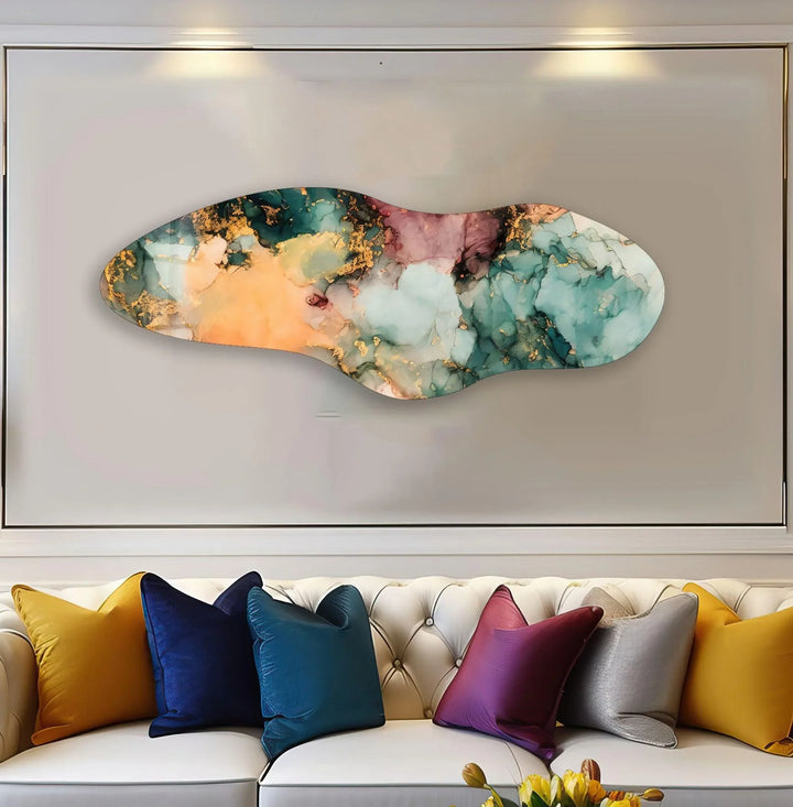 Irregular Asymmetrical Green Marble Glass Wall Art print picture on glass, Tempered Glass Wall Art
