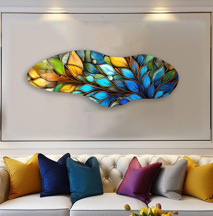 Irregular Asymmetrical Blue Botanical Glass Wall Art glass image printing, glass prints from photos
