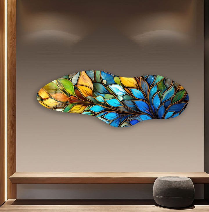 Irregular Asymmetrical Blue Botanical Glass Wall Art glass photo prints, glass picture prints
