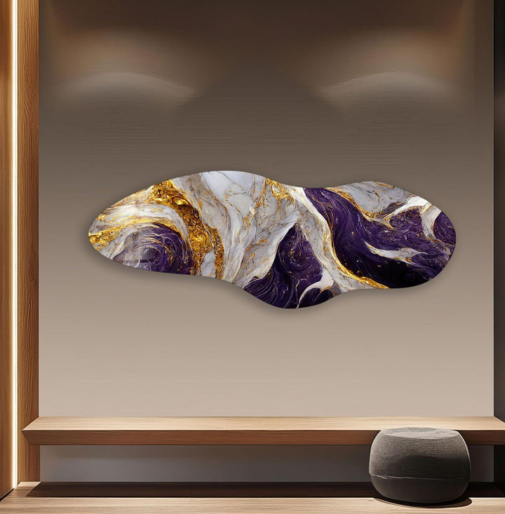 Irregular Asymmetrical Purple & Golden Glass Wall Art art glass wall art, glass wall art pictures
