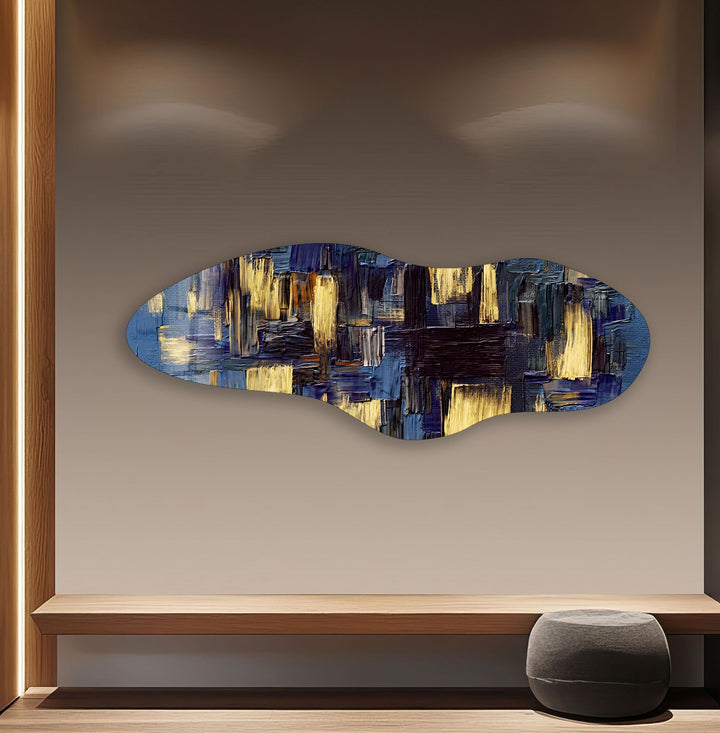 Irregular Asymmetrical Blue Paint Glass Wall Art print on glass, glass printed photos
