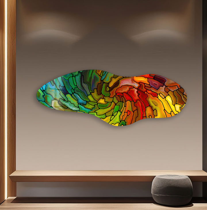 Green & Red Stained Asymmetrical Glass Wall Art, stained glass wall art, stained glass wall decor