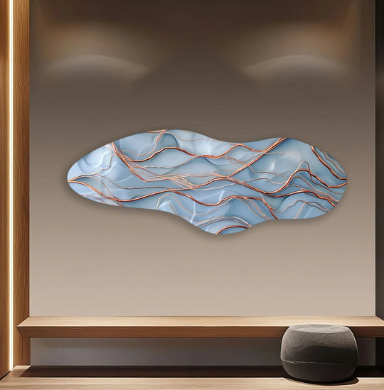 Soft shadows highlight the undulating curves of this abstract glass wall art, showcasing a flowing, ethereal light.