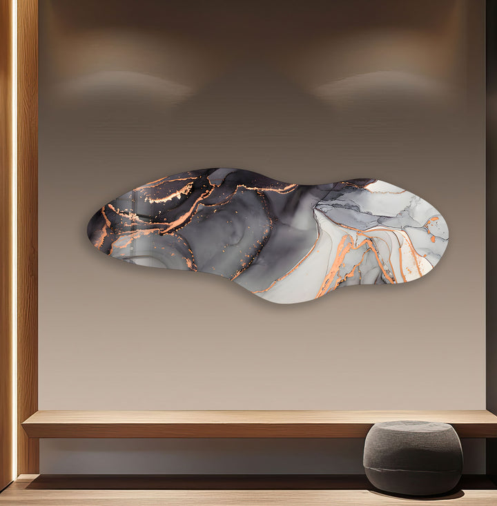 Stylish Gray Alcohol Ink Irregular Glass Wall Art, glass art painting, glass art for the Wall
