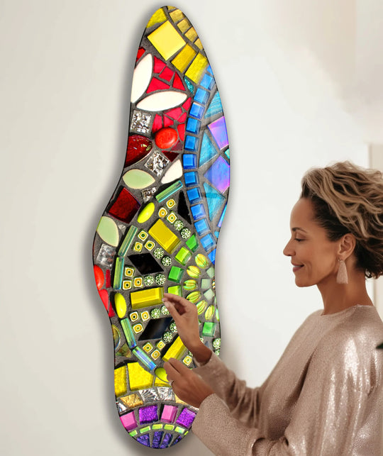 Yellow Mosaic Asymmetrical Glass Wall Art, picture on glass wall art, photos printed on glass
