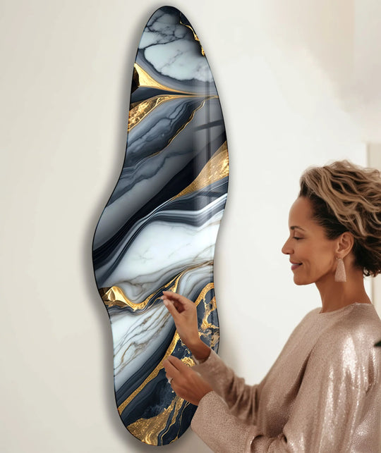 Gold & Black Marble Irregular Glass Wall Art, picture on glass wall art, photos printed on glass
