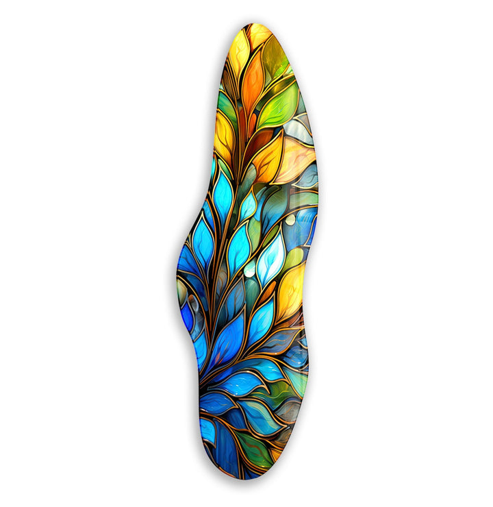 Irregular Asymmetrical Blue Botanical Glass Wall Art photo print on glass, prints on glass wall art
