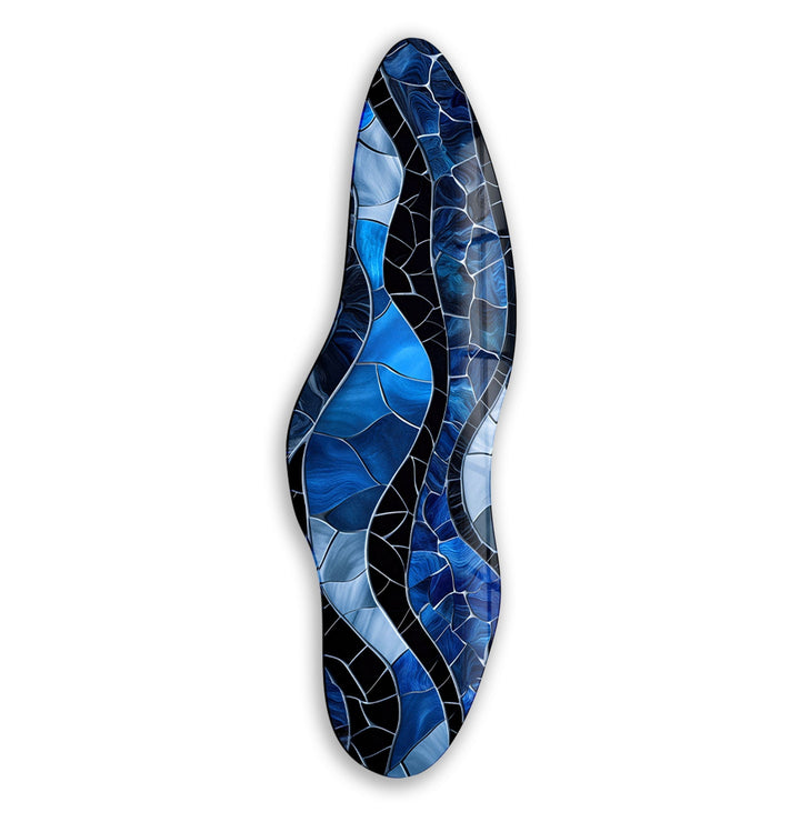 Irregular Asymmetrical Stained Dark Blue Glass Wall Art stained glass wall art, stained glass wall decor
