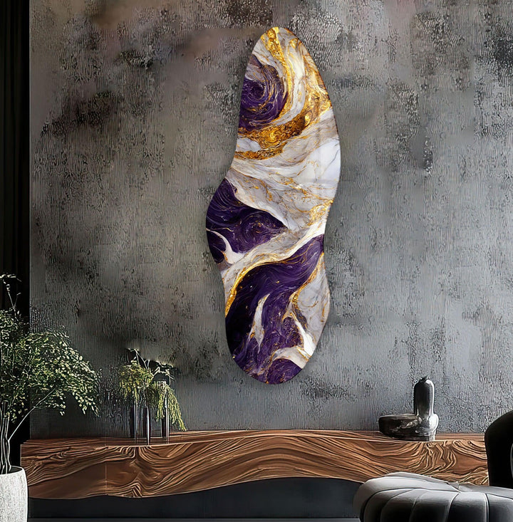 Irregular Asymmetrical Purple & Golden Glass Wall Art stained glass wall art, stained glass wall decor
 