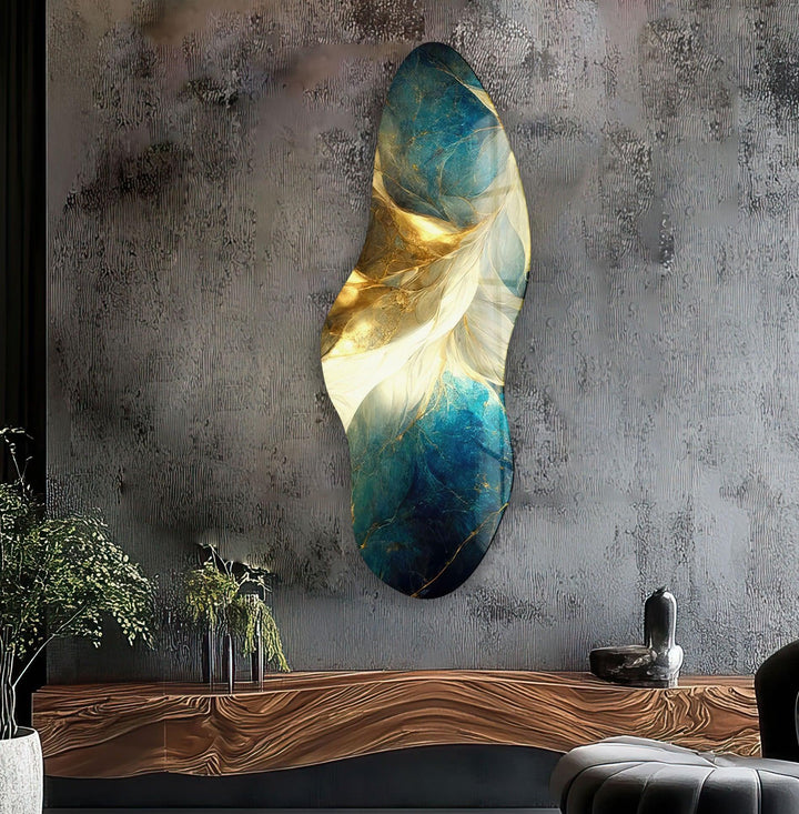 Irregular Asymmetrical Shiny Abstract Glass Wall Art print on glass, glass printed photos
