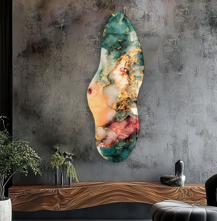Irregular Asymmetrical Green Marble Glass Wall Art custom glass photo prints, large glass prints
