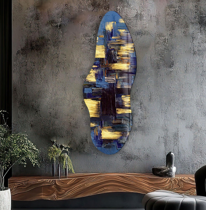 Irregular Asymmetrical Blue Paint Glass Wall Art picture on glass wall art, photos printed on glass
