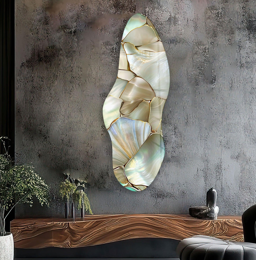 Irregular Asymmetrical White Stained Glass Wall Art large glass photo prints, glass wall photos
