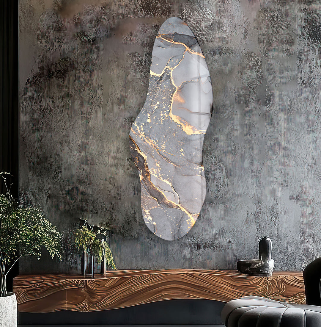 Asymmetrical Grey Alcohol Ink Glass Wall Art, glass art painting, glass art for the Wall
