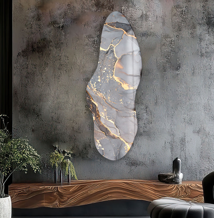 Asymmetrical Grey Alcohol Ink Glass Wall Art, glass art painting, glass art for the Wall
