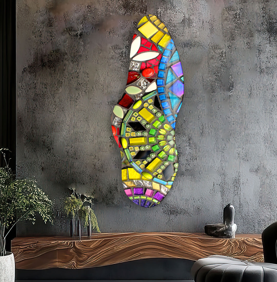 Yellow Mosaic Asymmetrical Glass Wall Art, glass pictures for Wall, glass prints wall art
