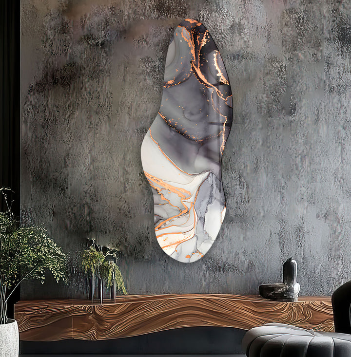 Stylish Gray Alcohol Ink Irregular Glass Wall Art, Glass Printing Wall Art, Print photos on glass
