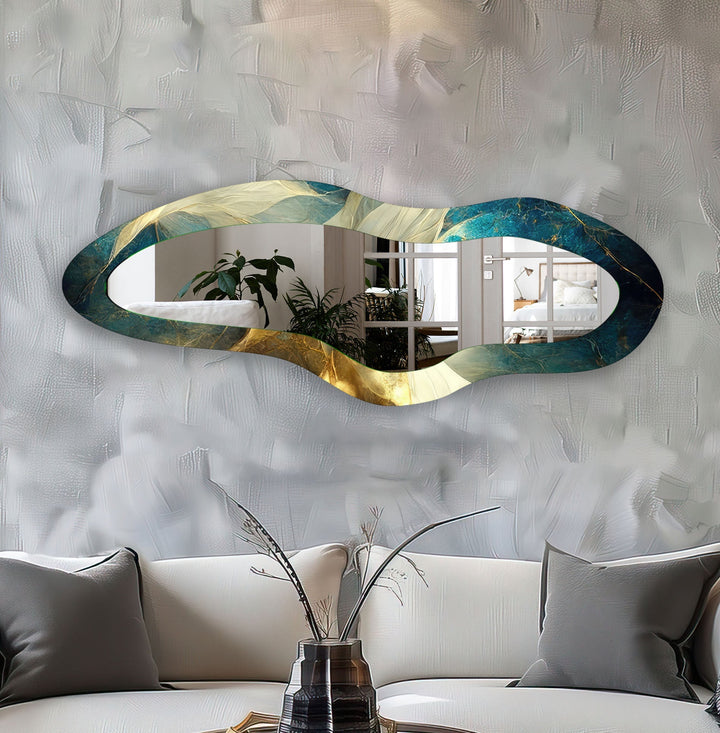 Green & Gold Marble Decorative Glass Wall Mirror