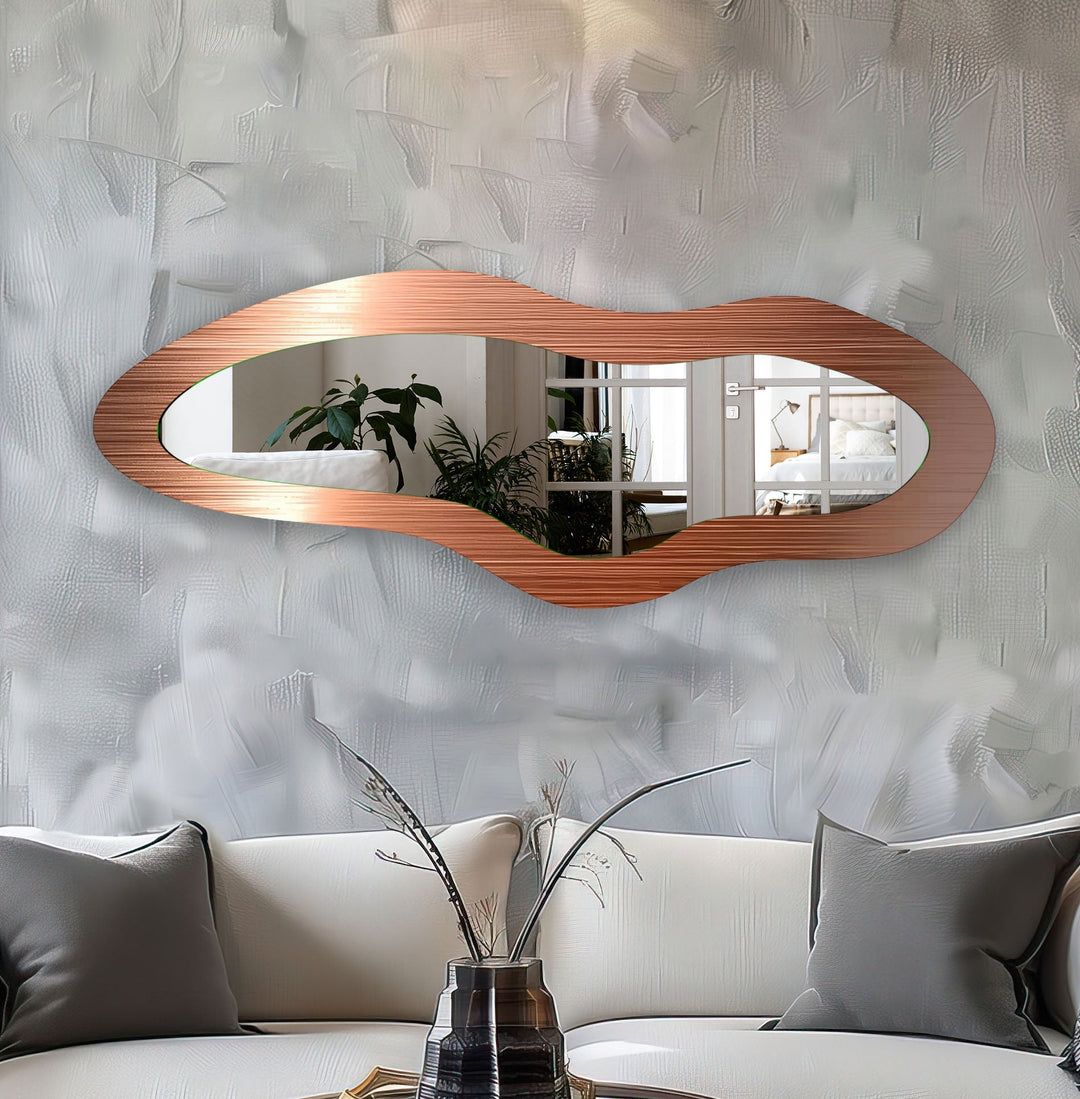 Moderner orangefarbener asymmetrischer Wandspiegel aus Glas