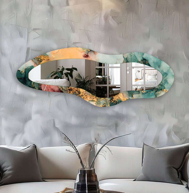 Modern Green Abstract Glass Wall Mirror