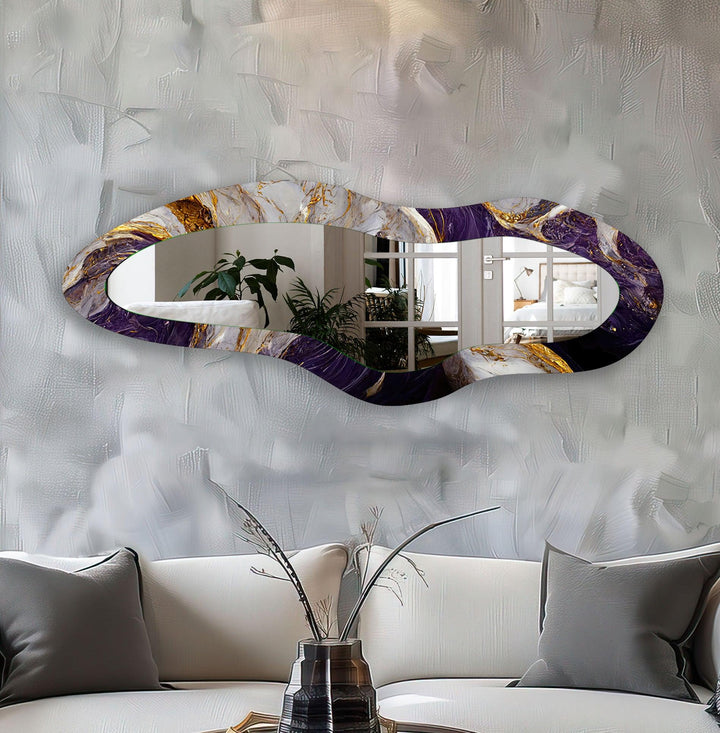 Purple & Gold Marble Modern Long Wall Mirror