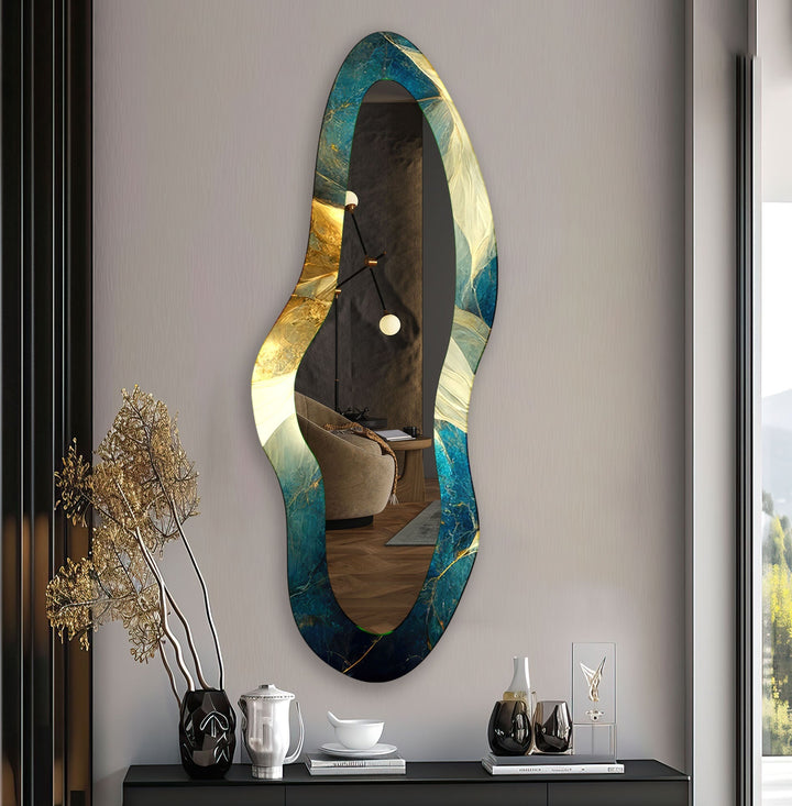 Green & Gold Marble Decorative Glass Wall Mirror