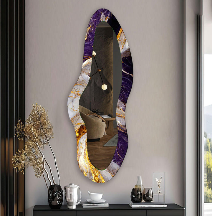 Purple & Gold Marble Modern Long Wall Mirror