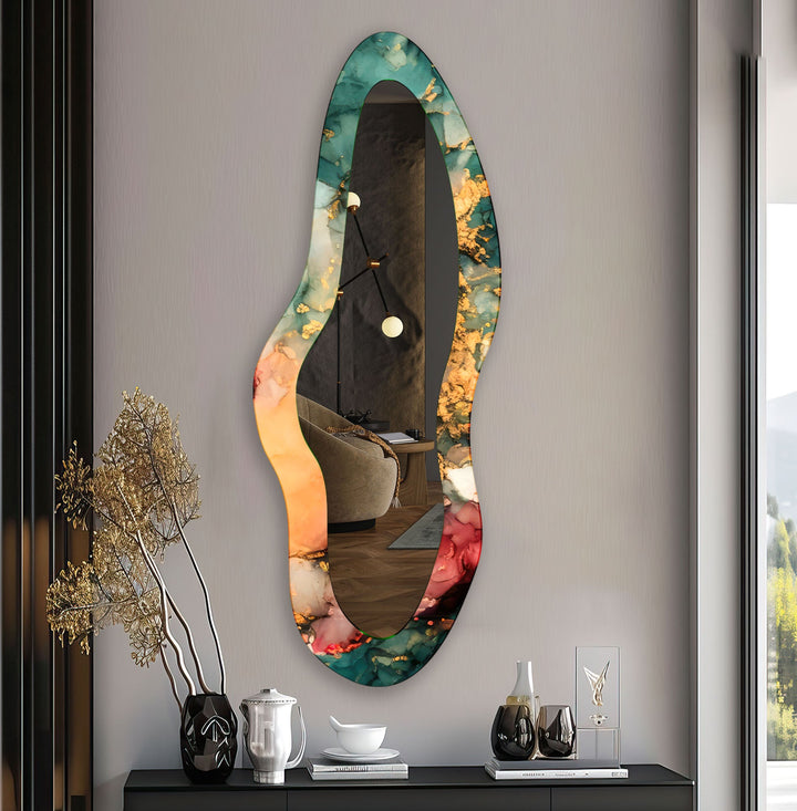Modern Green Abstract Glass Wall Mirror