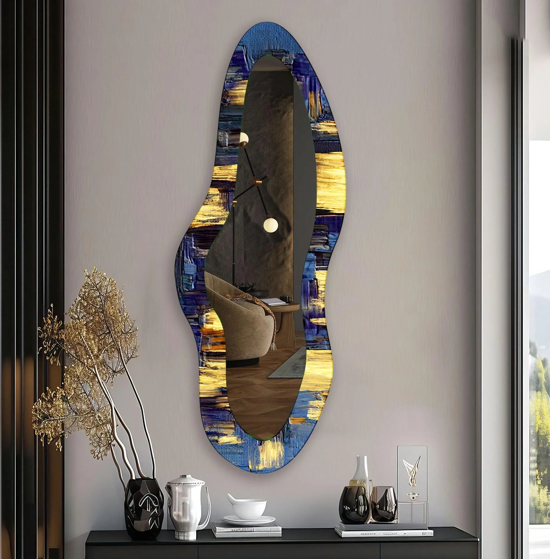 Blue Oil Painting Long Wall Mirror - Long Wall Mirror – MyPhotoStation