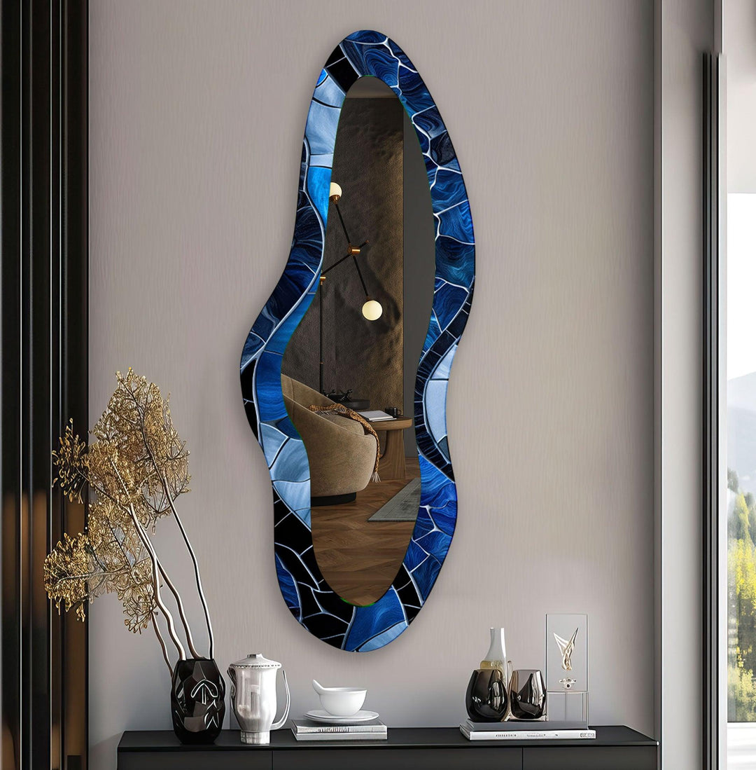 Mirror wall art with abstract shapes and reflective surfaces for a modern artistic vibe
