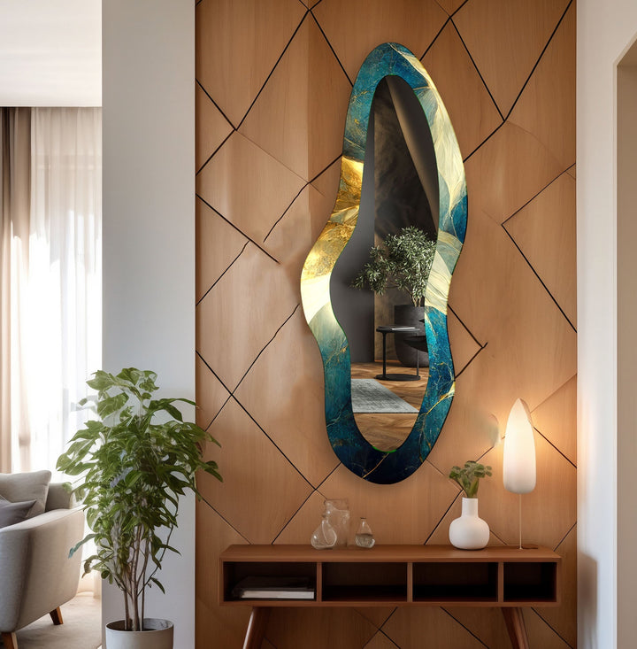 Green & Gold Marble Decorative Glass Wall Mirror