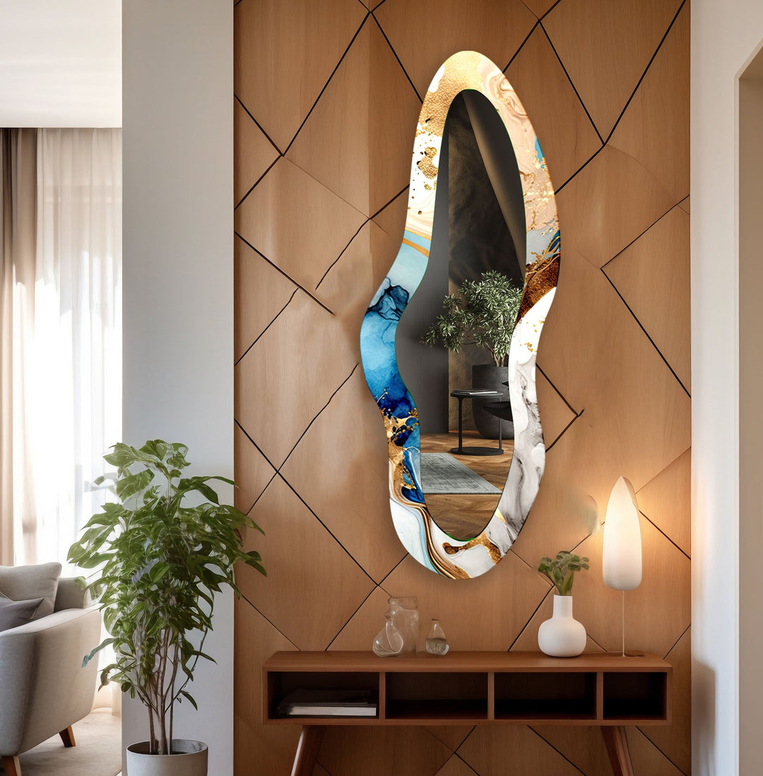 Mirror wall art inspired by geometric designs, adding sophistication to any decor style
