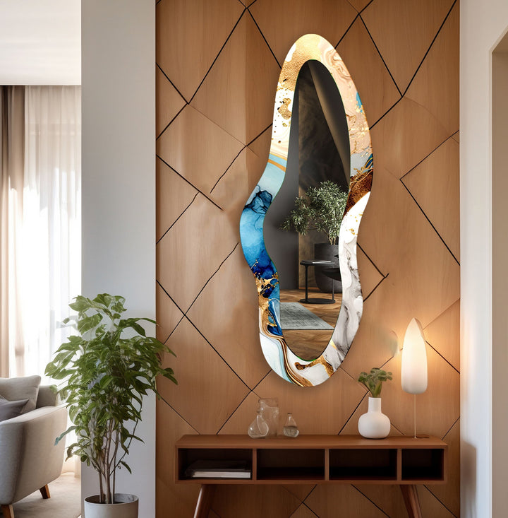 Mirror wall art inspired by geometric designs, adding sophistication to any decor style
