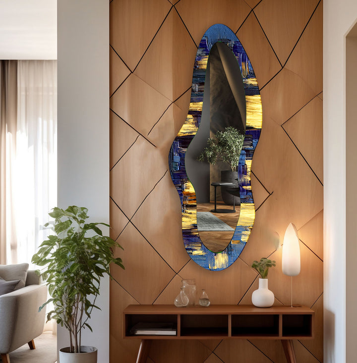 Decorative wall mirror blending artistic patterns with modern functionality for a unique look
