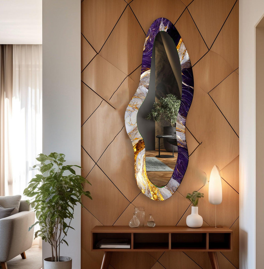 Purple & Gold Marble Modern Long Wall Mirror
