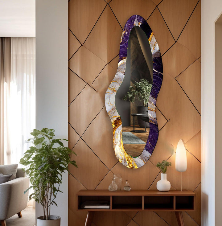 Purple & Gold Marble Modern Long Wall Mirror
