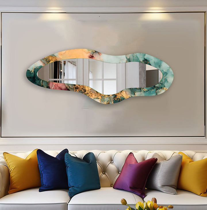 Modern Green Abstract Glass Wall Mirror
