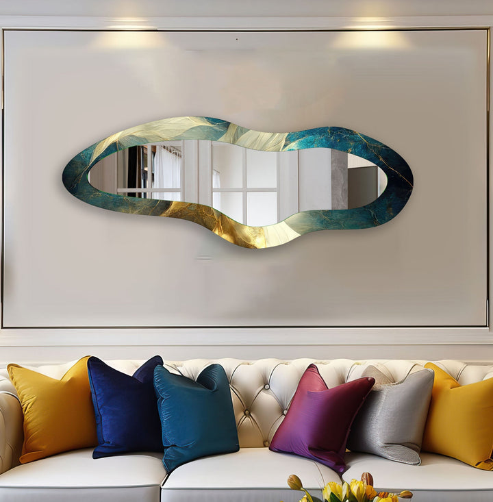 Green & Gold Marble Decorative Glass Wall Mirror